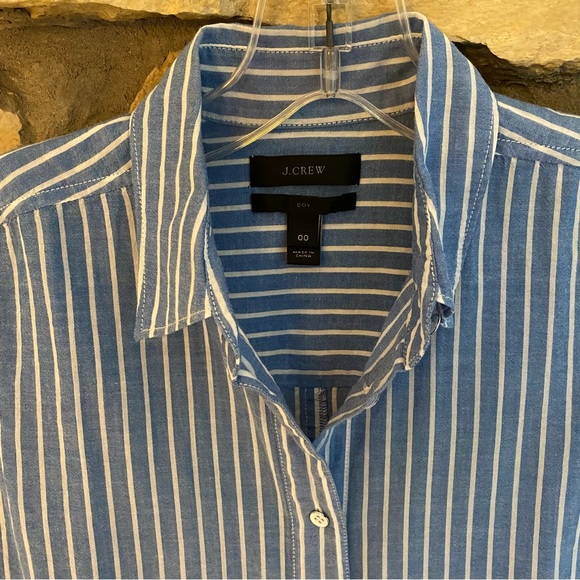 J. Crew Blue and White Striped "Boy" Shirt 00 - Picture 3 of 5